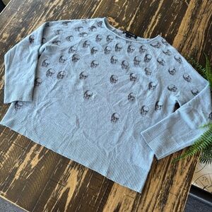 ⭐️ SKULL CASHMERE Light Blue Skull Print Sweater – Size Medium